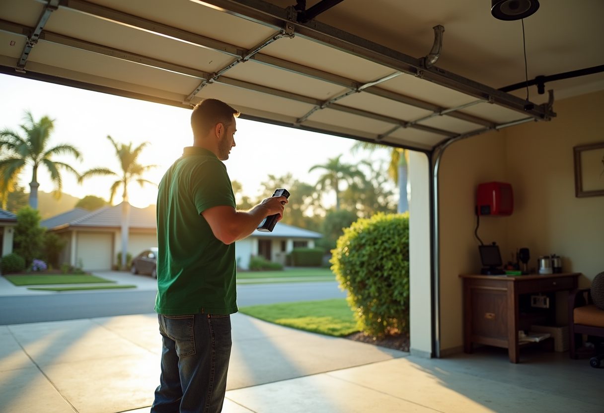 Technician adjusting a belt-drive garage opener — Elanora